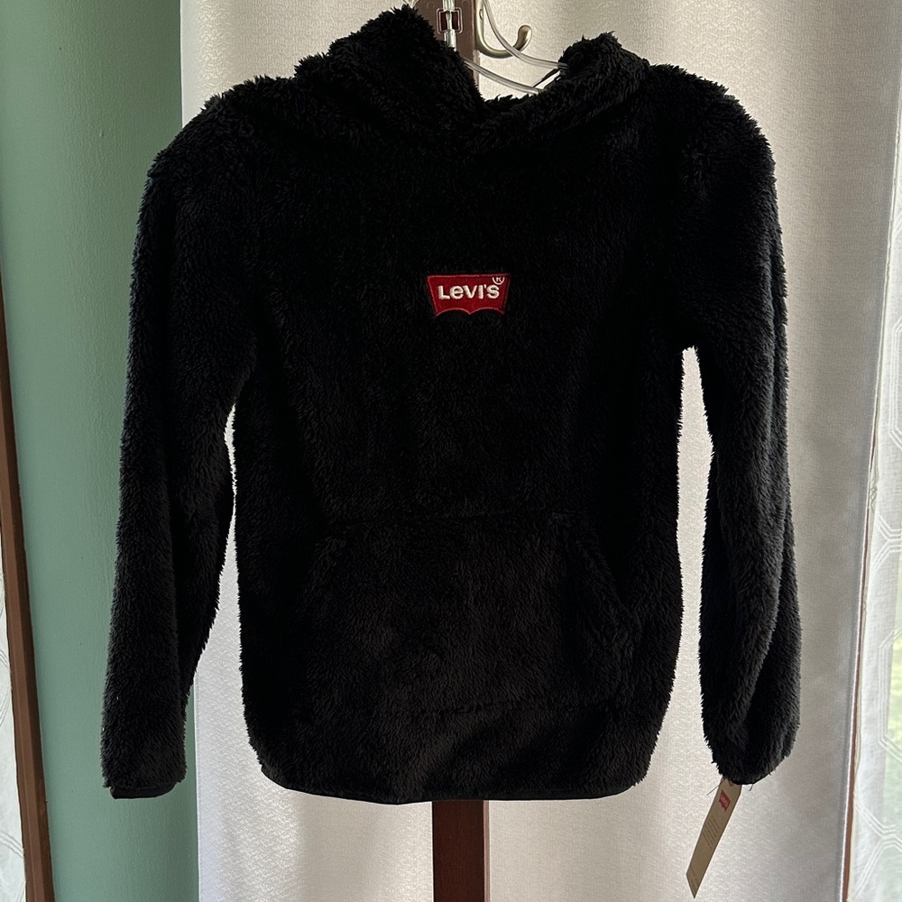 Levi's Plush Black Hoodie with Red Logo